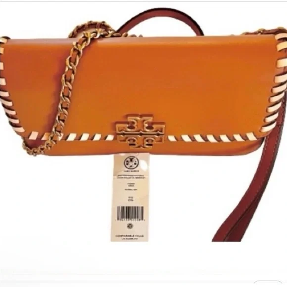 🆕- Tory Burch Britten Leather Crossbody/ Chain Wallet/Wristlet with Whipstitch. - Picture 8 of 14